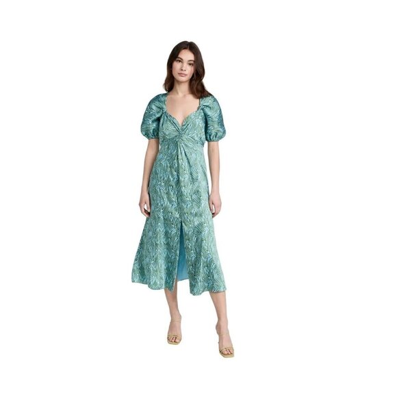Cinq a Sept Marice Printed Satin Midi Dress Celeste Green Blue Womens 0 - Picture 5 of 12